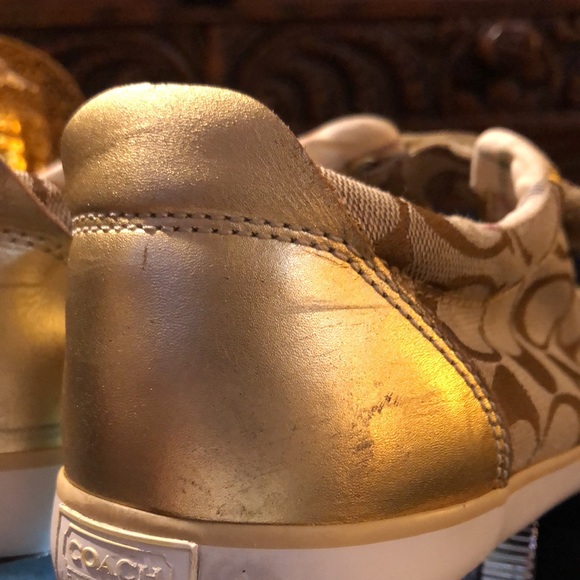 Coach Britt classic brown and tan with gold detail Velcro sneakers size 8 1/2 - Picture 10 of 14